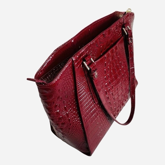 Brahmin Paris Croc Embossed Leather Shoulder Tote Bag Cherry Red Large Excellent - Picture 7 of 12